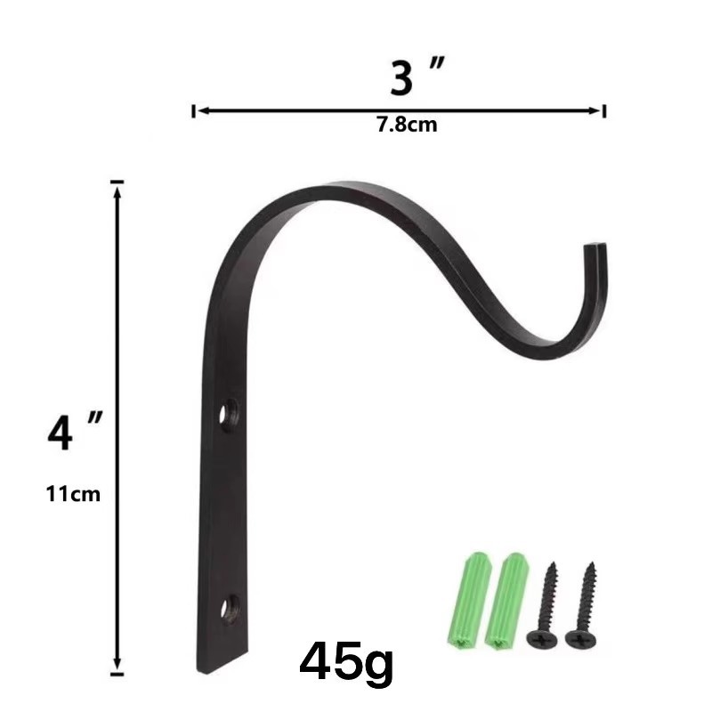 Simple wall ironwork, bent and formed hooks, coat hooks, flower basket hooks, self-tapping screws, nails fixed, black S-shaped Item Picture