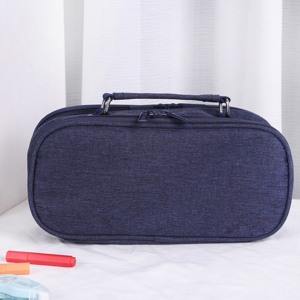 Large-capacity double-zipper stationery pen case, portable multi-functional pencil box, simple storage for junior high school, senior high school and primary school students' stationery Specification drawing