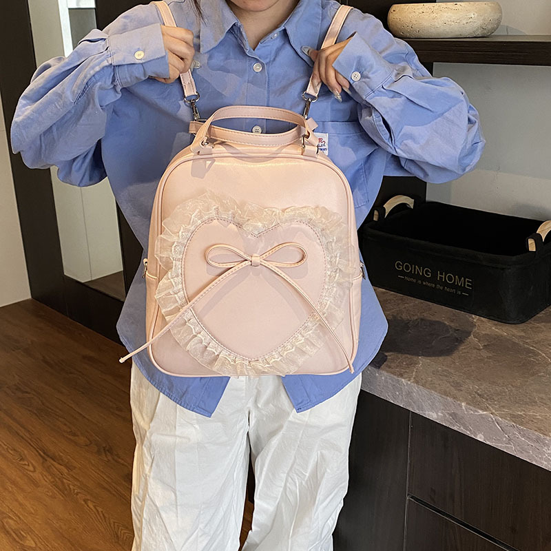 Korean style stylish large-capacity handbag for women 2025 New style, sweet and fashionable lace heart bow backpack Specification drawing
