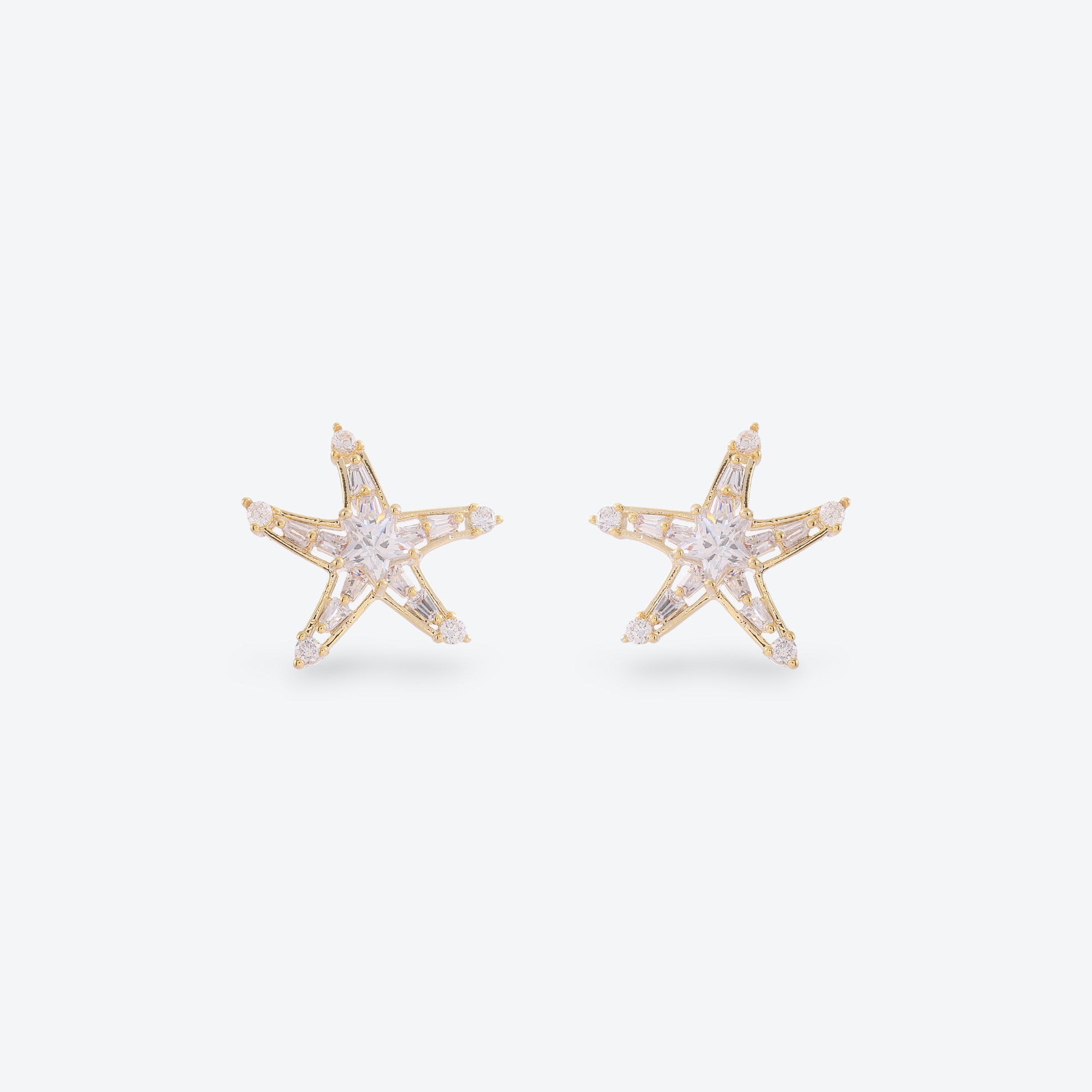 Xuhui brand exquisite and light luxury copper plated with real gold and zirconia 925 silver needle starfish stud earrings, fashionable and elegant Specification drawing