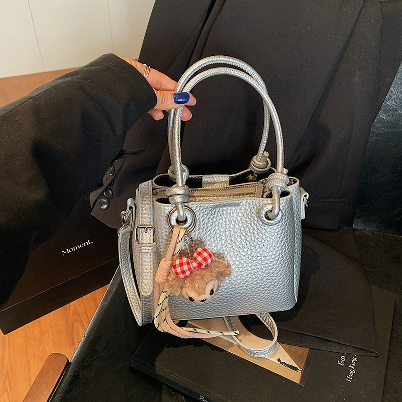 High-end lychee pattern bucket bag for women 2025 new style hand-held vegetable basket bag, fashionable and versatile single-shoulder crossbody bag Specification drawing