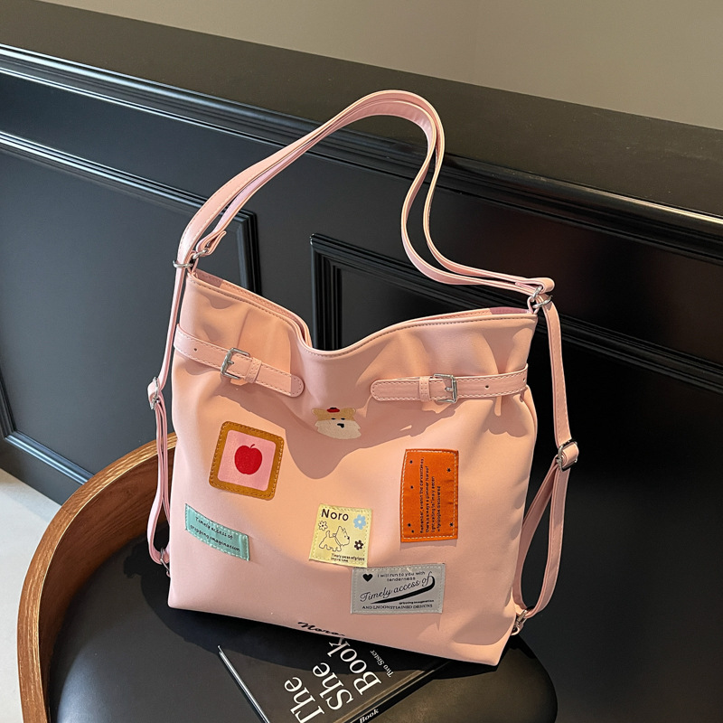 Retro bucket bag for women, 2025 new trendy and fashionable school-style tote bag, casual large-capacity backpack Specification drawing