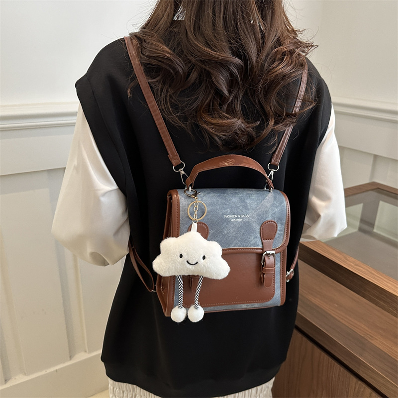2024 School-style niche backpack women's new fashionable color-blocking handbag, Korean-style one-shoulder crossbody bag for going out Specification drawing