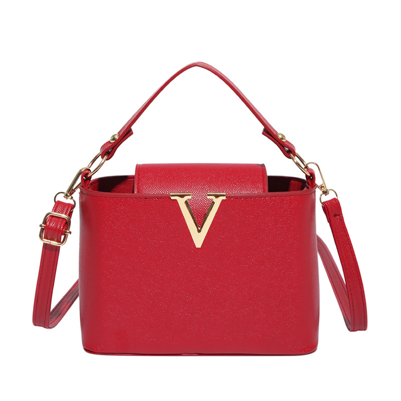 High-end lychee pattern handbag for summer 2025, solid color for commuting, fashionable V-shaped trendy single-shoulder crossbody women's bag Item Picture