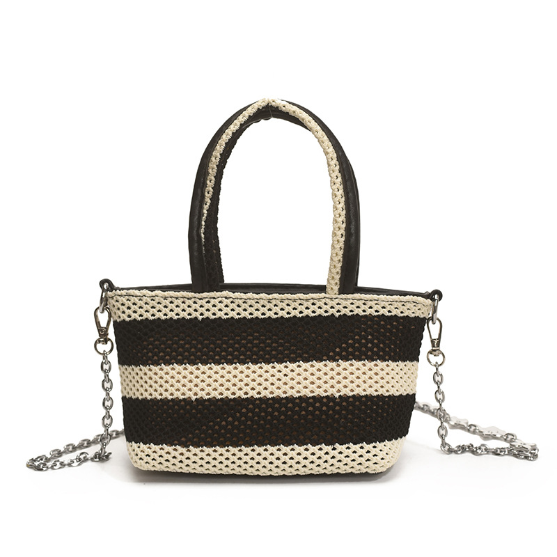 Summer 2025 new style woven striped handbag, Korean version mesh hollowed-out bucket women's chain single-shoulder crossbody bag Item Picture