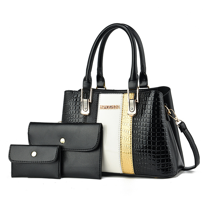 Large-capacity bags, women's bags, fashionable patchwork three-piece set, mother-and-child bag, single-shoulder crossbody bag, commuter handbag Item Picture