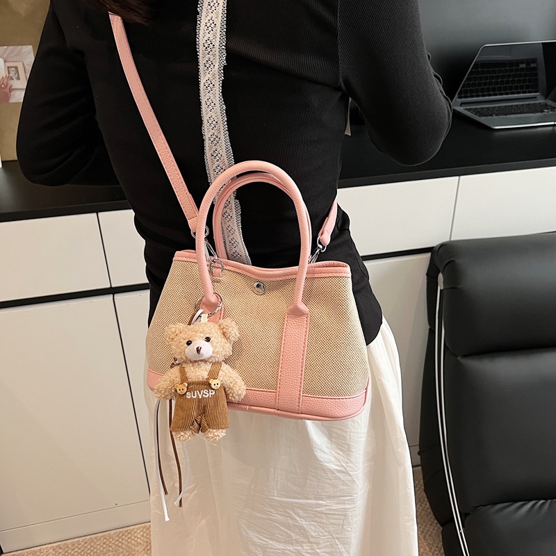 2025 New color-blocking canvas handbag, women's large-capacity commuter single-shoulder tote bag, casual and versatile crossbody bag Specification drawing