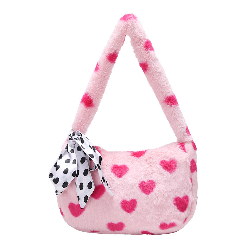 New cross-border cute and versatile plush flower handbag, furry bag, large-capacity single-shoulder bag, Japanese-style ins women's bag Item Picture
