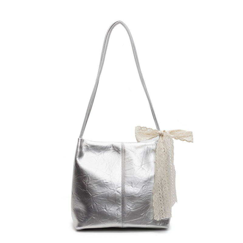 Korean lace single-shoulder bag for women 2025 new style, trendy commuting, simple underarm tote bag, fashionable and casual bucket bag Item Picture