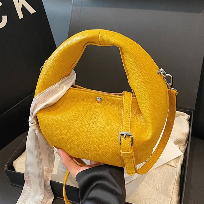 Cross-border high-end lychee pattern handbag for women, 2025 new commuter fashion single-shoulder bag, solid color versatile crossbody bag full figure