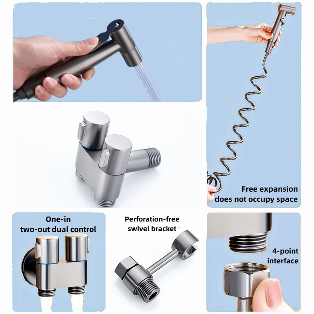 Toilet flushing spray gun, faucet, toilet companion, pressurized high-pressure water gun, household bidet, one inlet and two outlets Angle valve Specification drawing