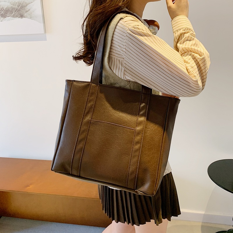 Cross-border bag for women 2024 New versatile Tote bag, solid color large-capacity women's bag, soft leather commuting single-shoulder crossbody bag details Picture