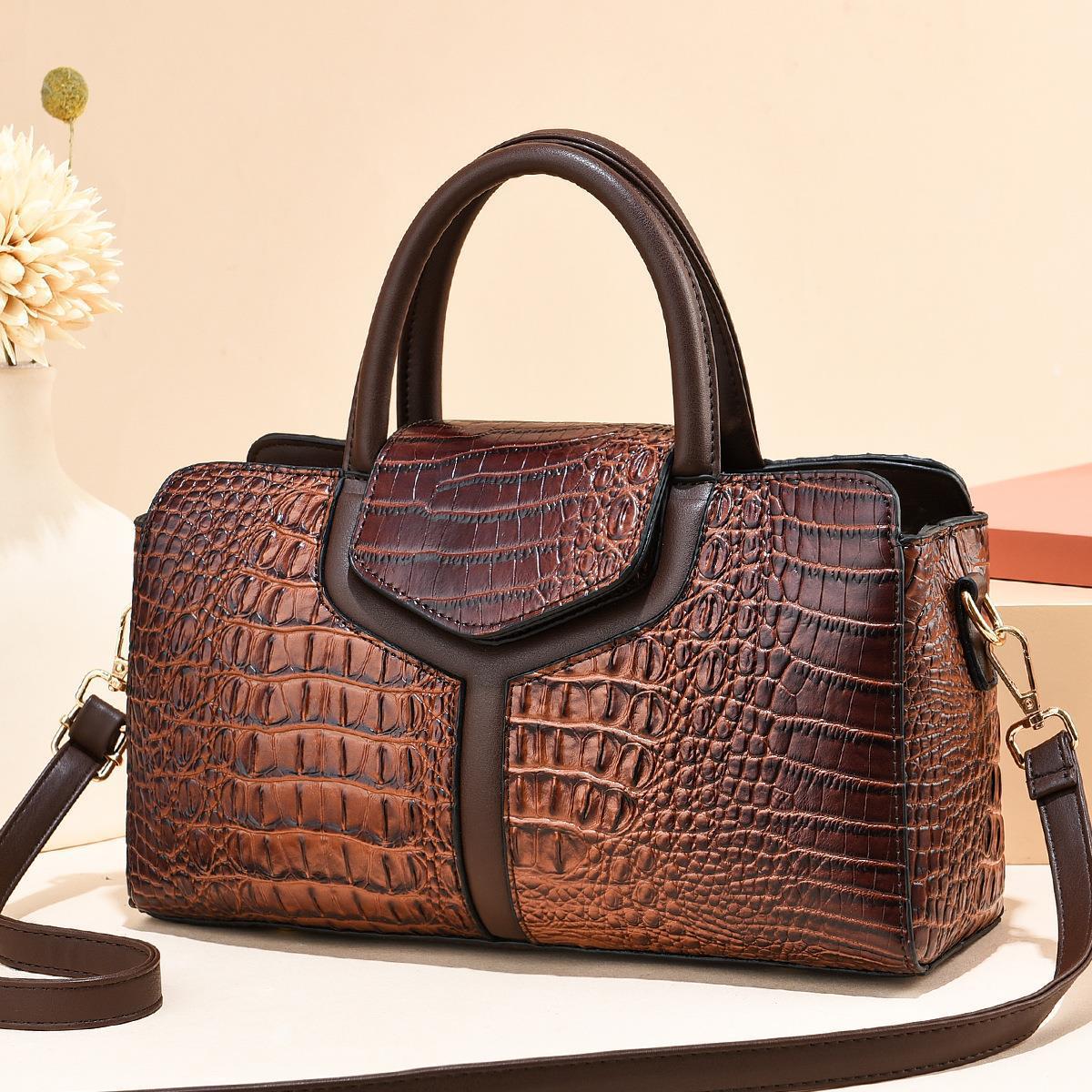 2023 New ostrich pattern spliced high-quality large-capacity cross-border single-shoulder crossbody texture solid color women's large bag full figure
