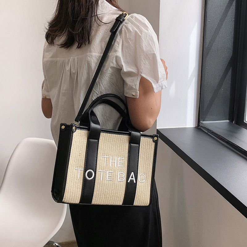 Cross-border 2025 New fashion woven two-line word mother-daughter bag, single-shoulder bag, textured tote bag, commuter crossbody bag Specification drawing