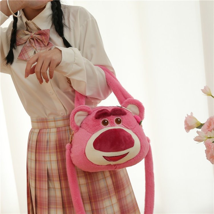 Cute strawberry bear Girl 2023 New Spring and Autumn furry hand-held shoulder crossbody bag, a cute cartoon bag with a girlish heart details Picture