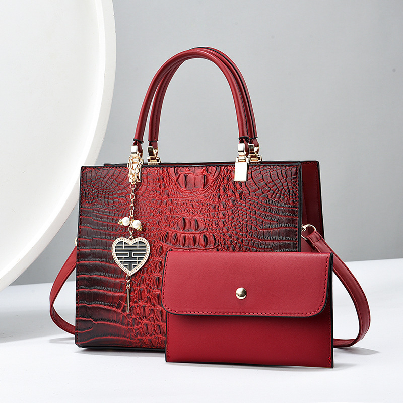 Women's cross-border bag 2024 new style handbag with crocodile pattern, high-end feel, large capacity, a crossbody killer bag for mom details Picture