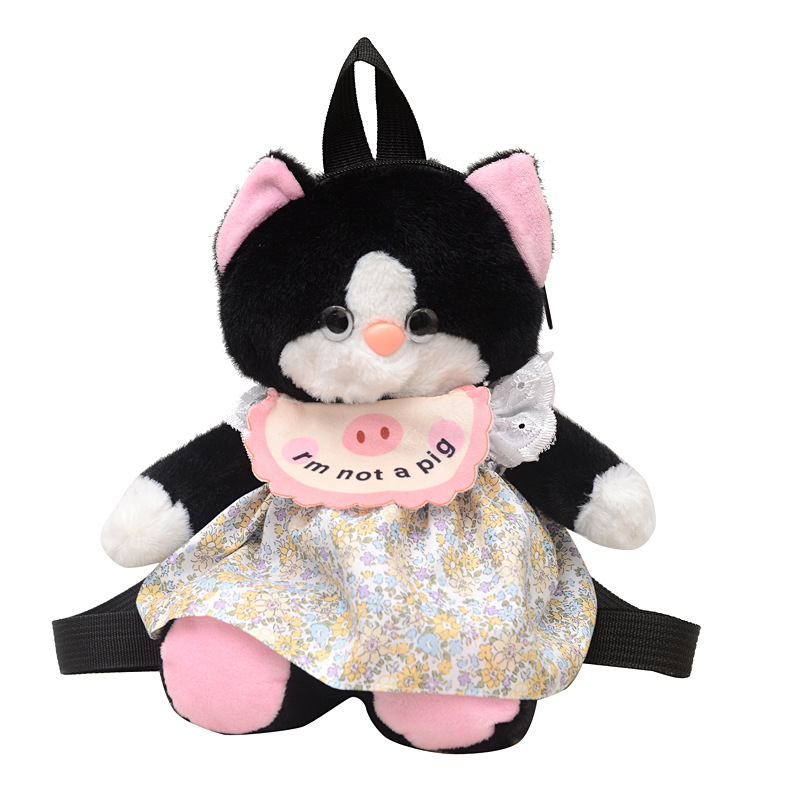 New cute cartoon doll backpack, a unique and girlish black kitten plush bag, a travel backpack style Item Picture