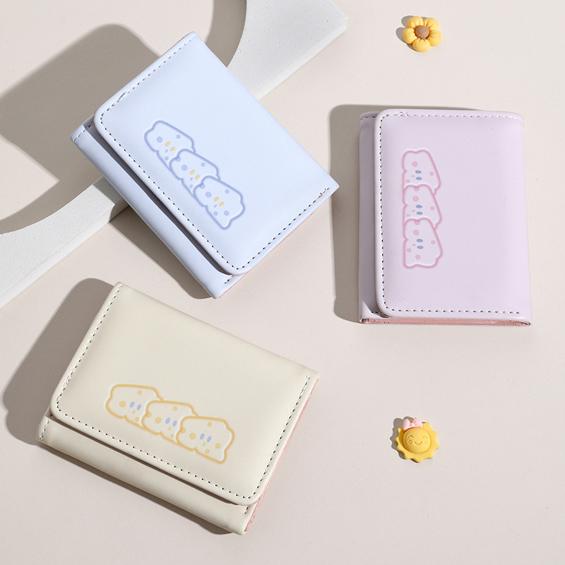New cute PU wallet, short cheese wallet for women on Instagram, fresh and clean card case, multi-functional three-fold wallet full figure