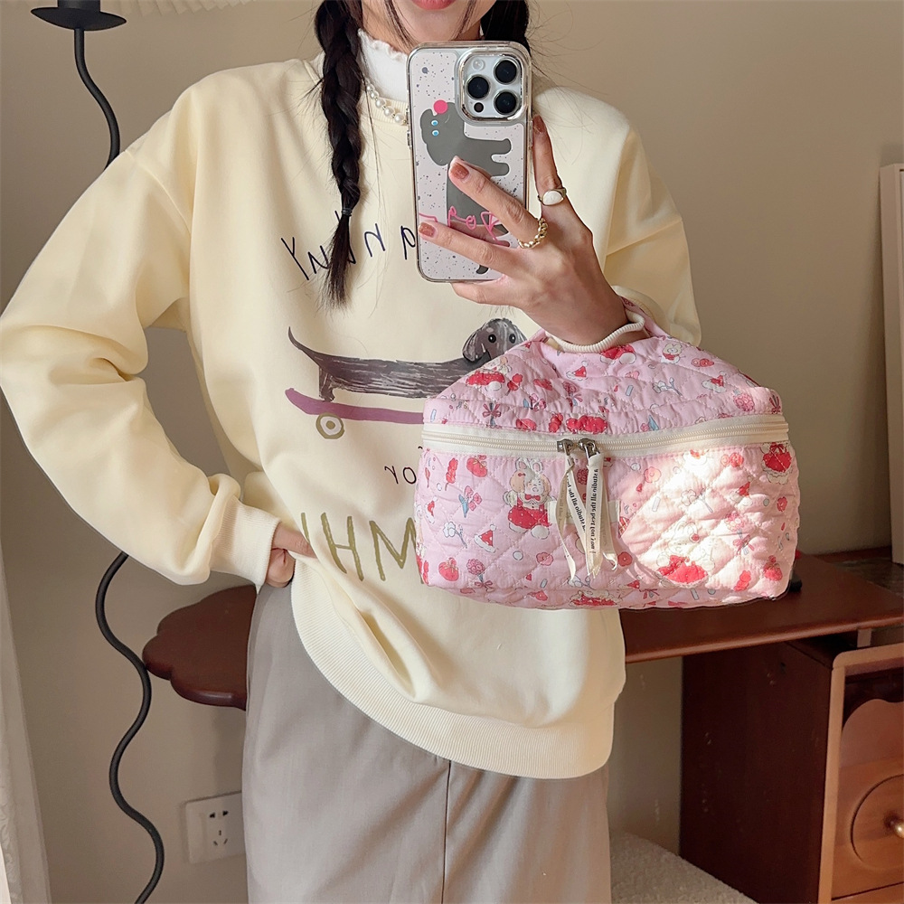 312283 ins cartoon hand-held makeup bag, cute large-capacity portable skin care product storage bag, travel toiletry bag details Picture