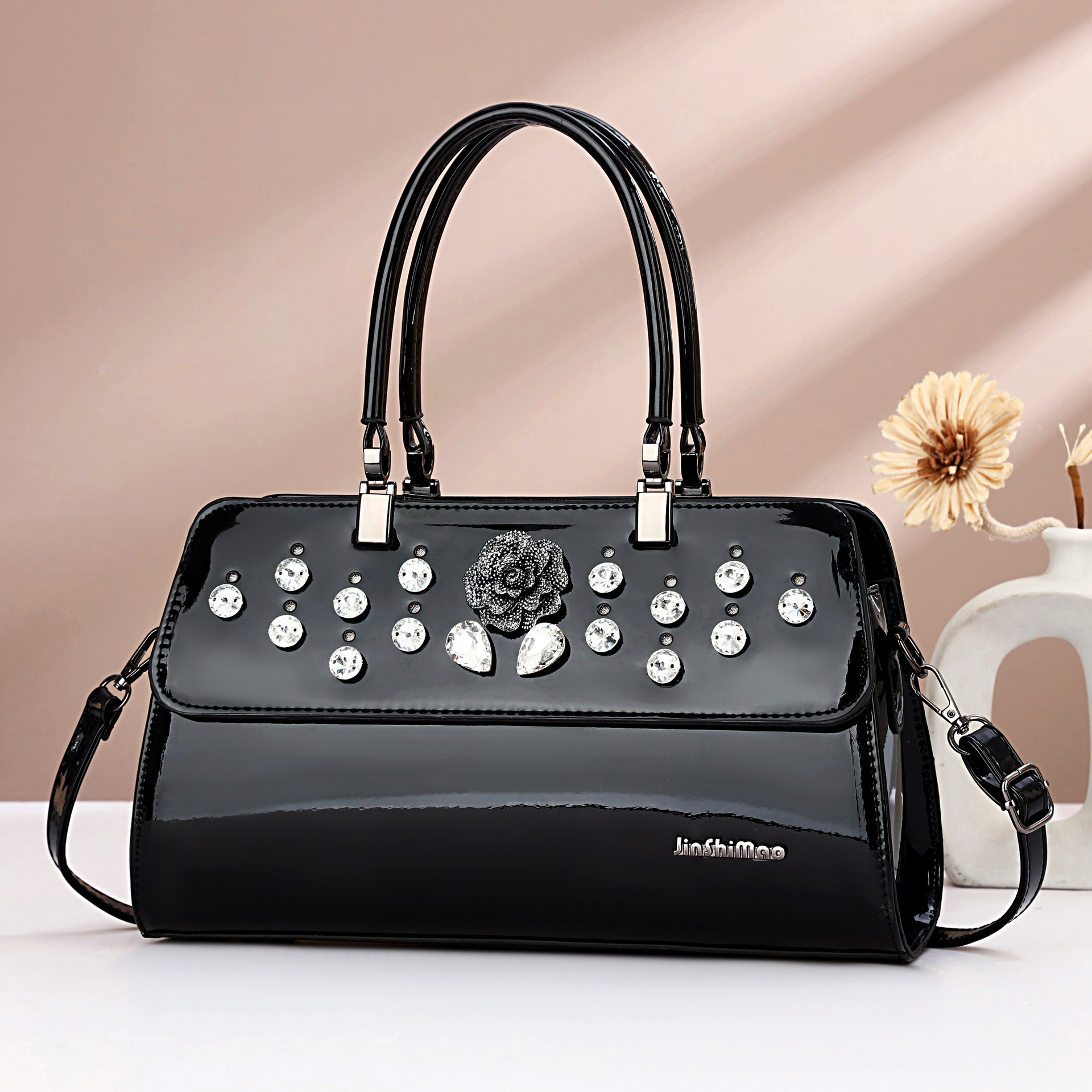 Cross-border women's bag, diamond-encrusted noble large-capacity women's bag, new shiny leather multi-layer crossbody handbag for ladies and mothers full figure
