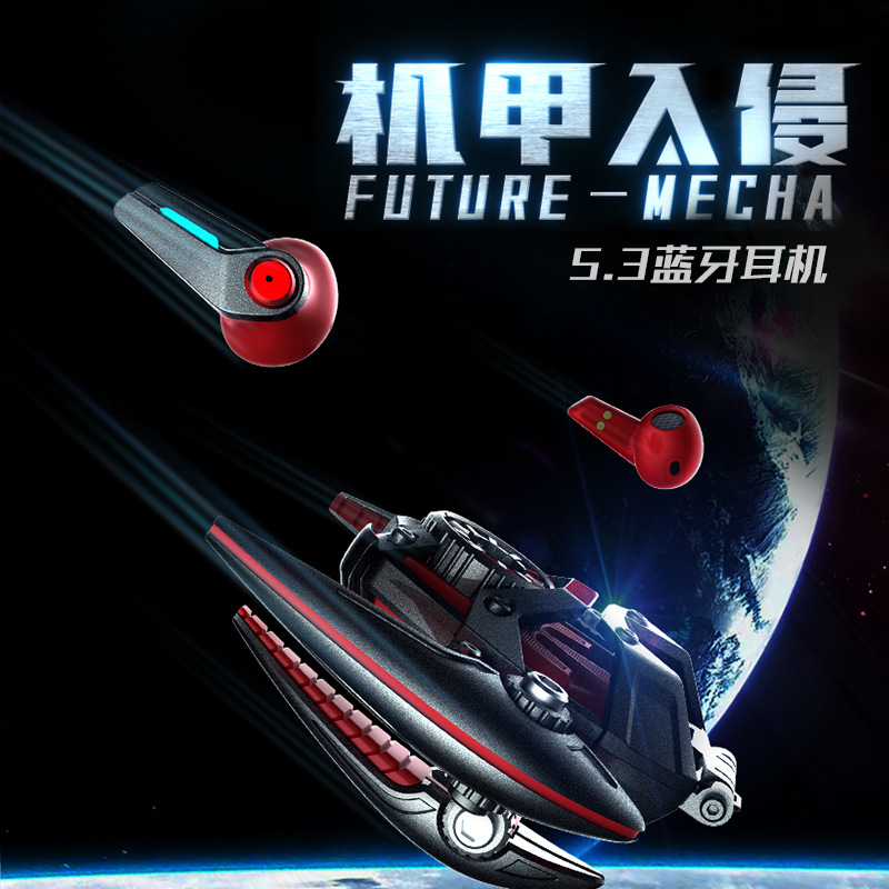 Cross-border new mecha Wind gyroscope long-lasting zinc alloy creative stress-relieving fidget gyroscope 5.3 gaming Bluetooth headphones details Picture