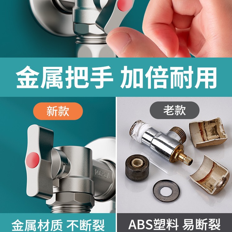 The triangular valve, all-copper ball valve, gas water heater with large cold and hot flow, one inlet and two outlets, stop valve and water distribution valve switch Specification drawing