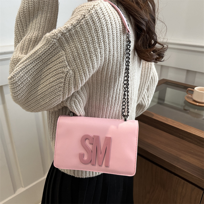 Cross-border fashion single-shoulder letter chain bag for women 2025 new style: simple, versatile and stylish crossbody small square bag details Picture