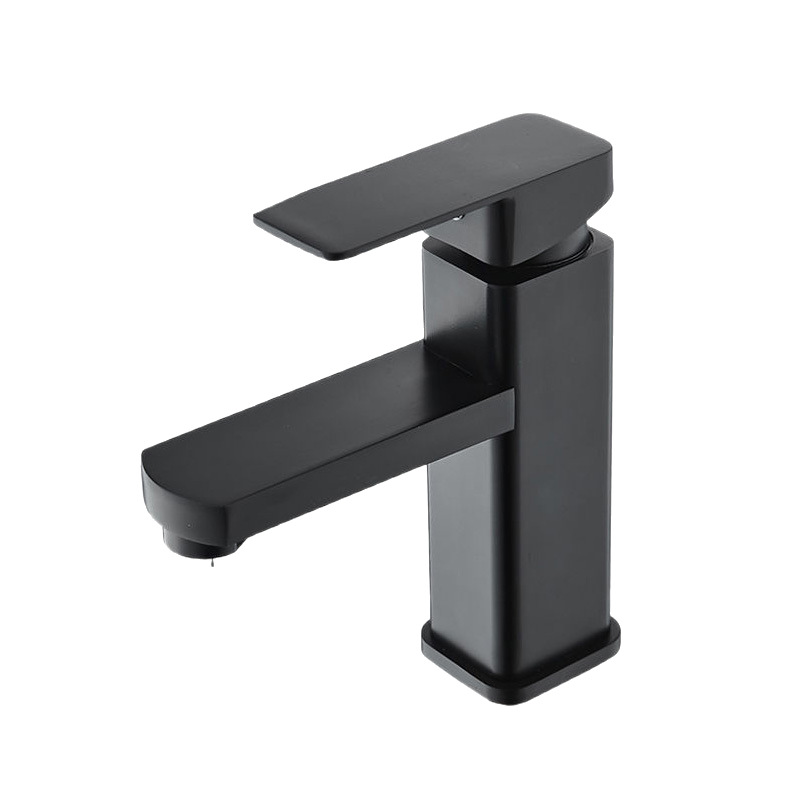 Electroplated low hot and cold washbasin faucet, stainless steel washbasin, bathroom faucet, water-saving basin, black Item Picture