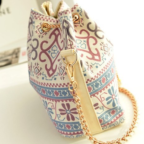 Wholesale of 2020 export canvas bags, Korean version drawstring hand-held women's bags, single-shoulder pearl chain bucket bags for women details Picture