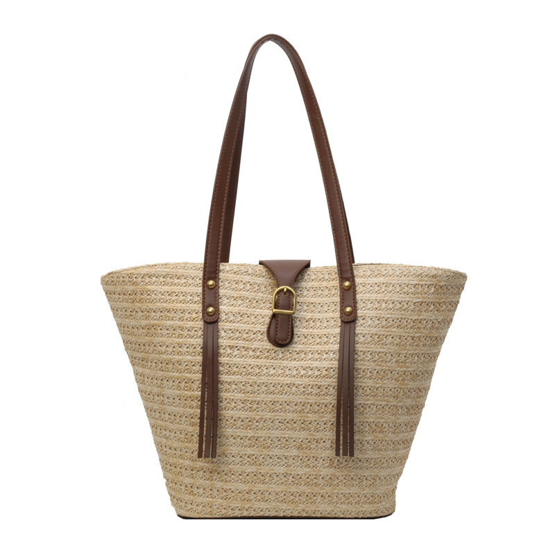 Straw woven large-capacity women's bag, summer beach women's 2025 new style bag, single-shoulder large bag, hand-held tote bag Item Picture