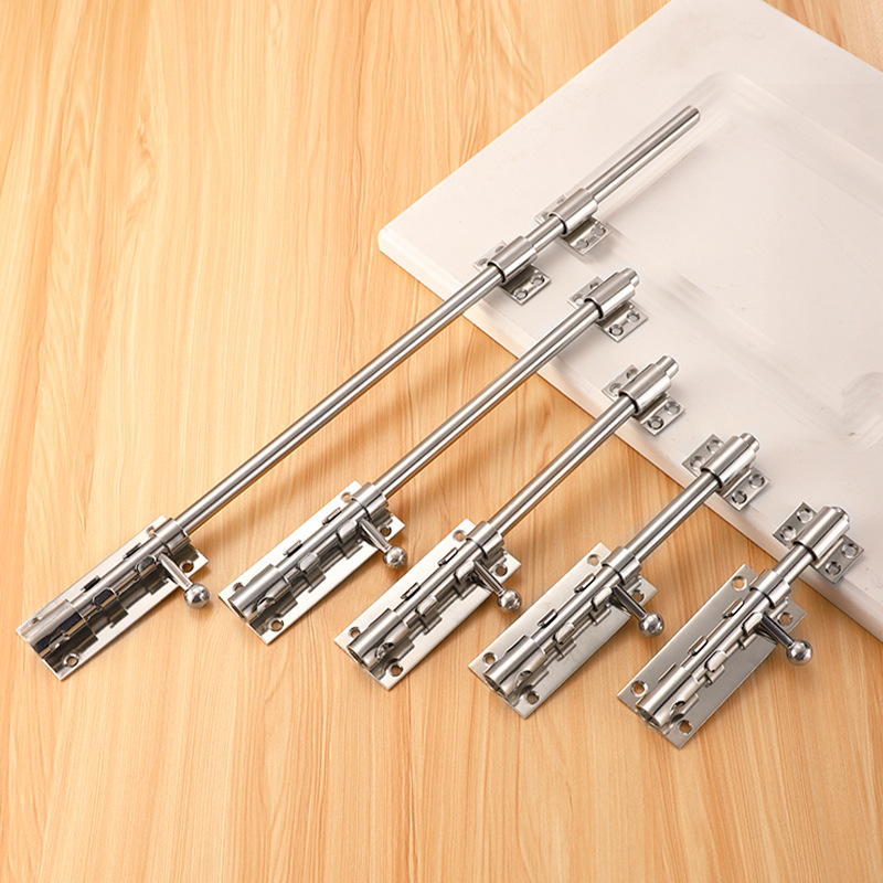 Stainless steel fat-shaped exposed latch with lock hole, top and bottom latch, thickened door latch, padlock, anti-theft door bolt full figure