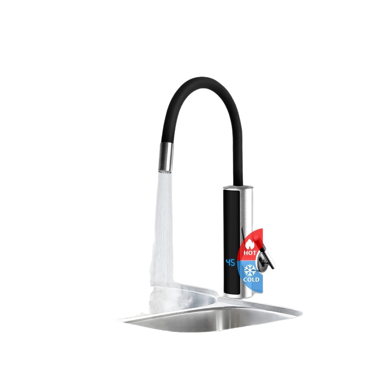 【 New Model Launched in 2025 】S5 stainless steel electric heating instant hot water faucet with black silicone universal joints Item Picture