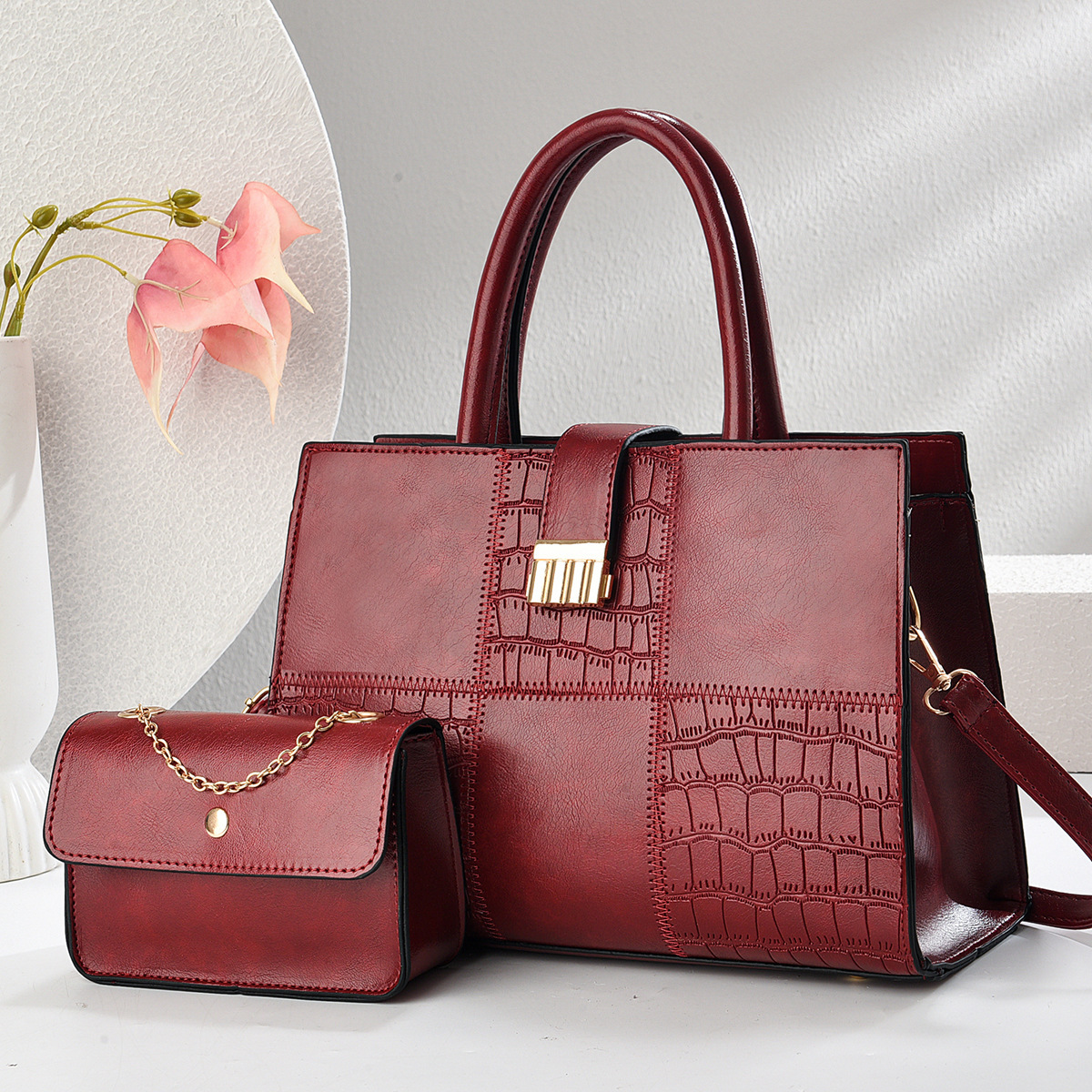 New style of stone-patterned mother-and-child bag with high appearance level, large-capacity handbag, versatile for cross-border use, light luxury single-shoulder crossbody bag details Picture