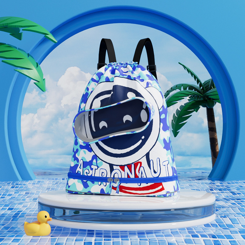 Swimming bag with dry and wet separation, waterproof children's backpack, storage bag, portable and cute cartoon beach toiletry bag full figure