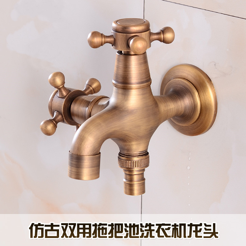 All-copper kitchen, antique single-cooling mop sink, special faucet for washing machine, extended quick-opening wall-mounted faucet, retro style details Picture