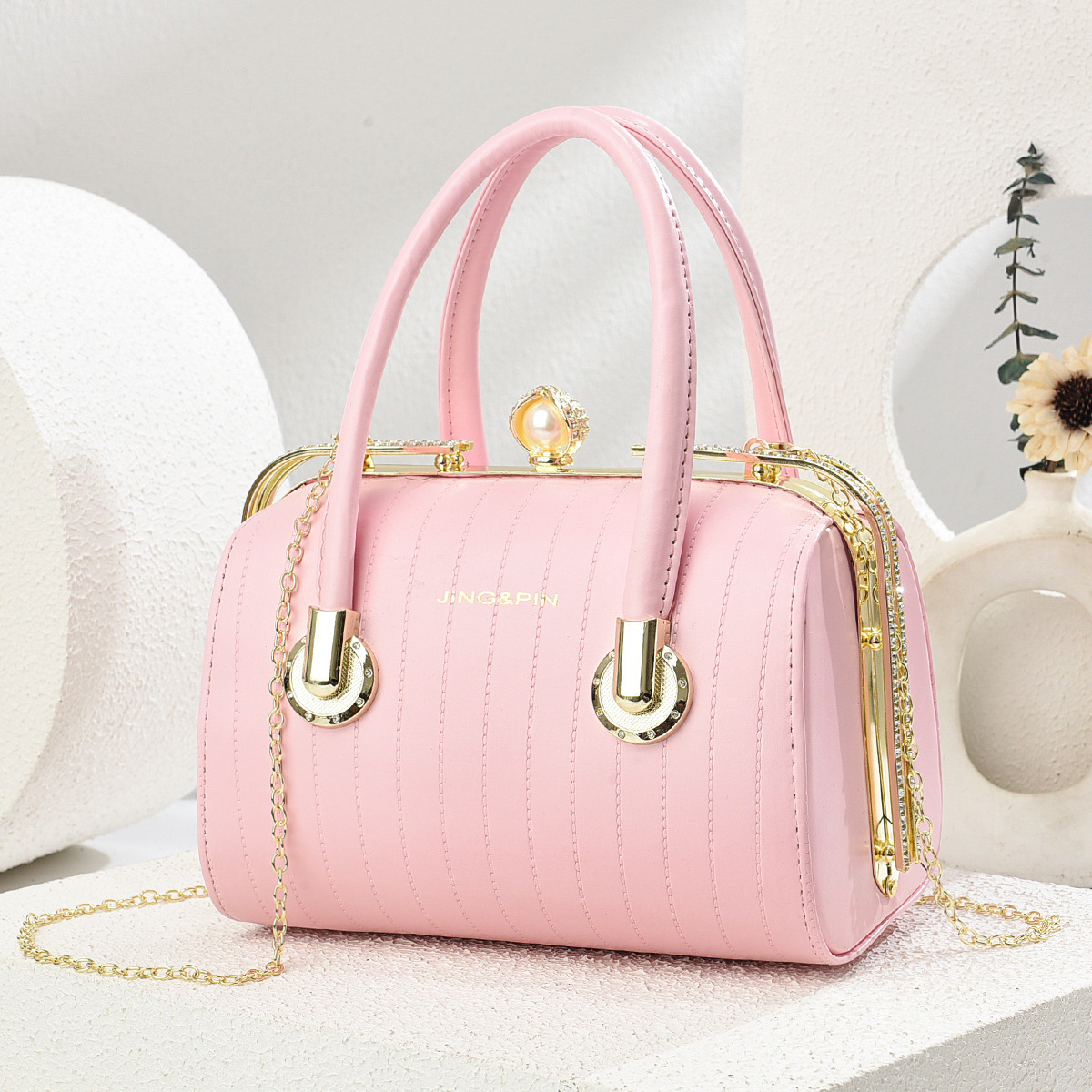 Steel Clip box Bag 2025 New style fashionable women's bag, large capacity hand-held bag, shoulder bag, crossbody versatile and stylish casual bag details Picture