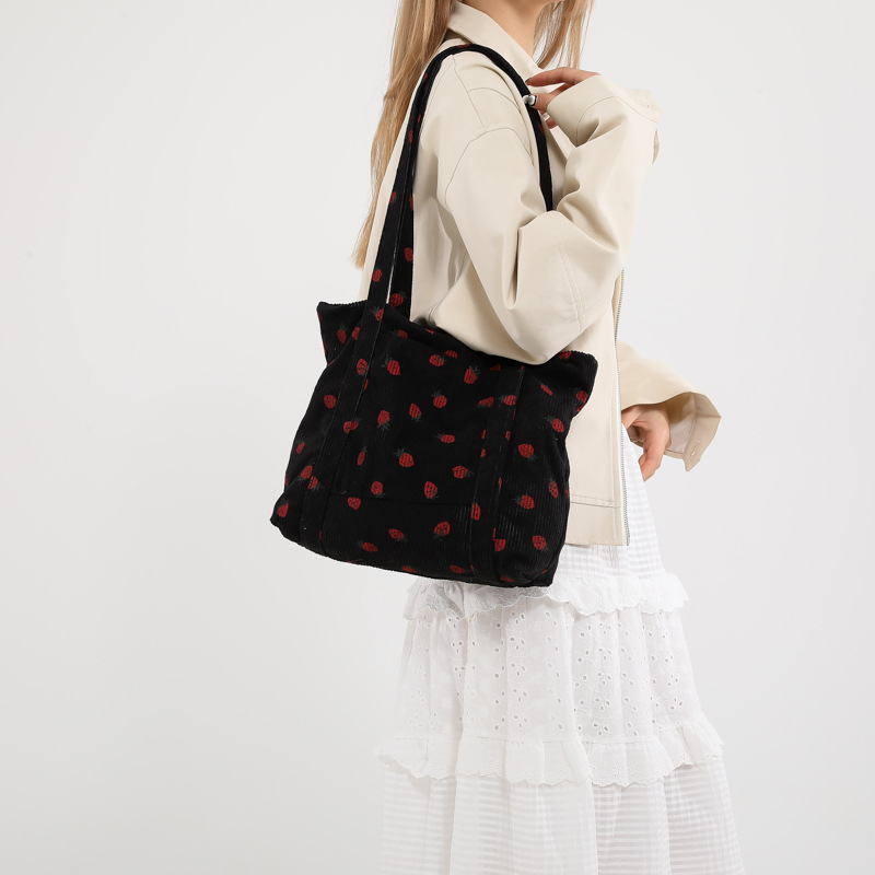 The 2024 new corduroy large-capacity single-shoulder bag is a fashionable and versatile tote bag for women and a cloth bag for students' classes Specification drawing
