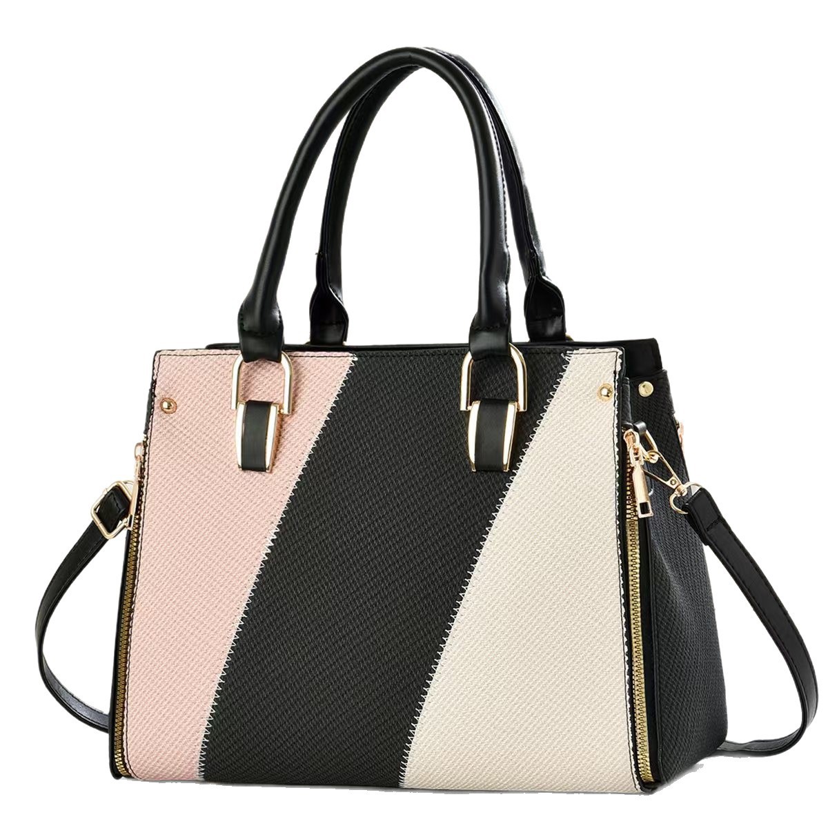 The new color-blocking and splicing hand-held women's bag, the trendy and high-quality crossbody bag for foreign trade, the large-capacity single-shoulder bag for mothers, and the stylish style Item Picture