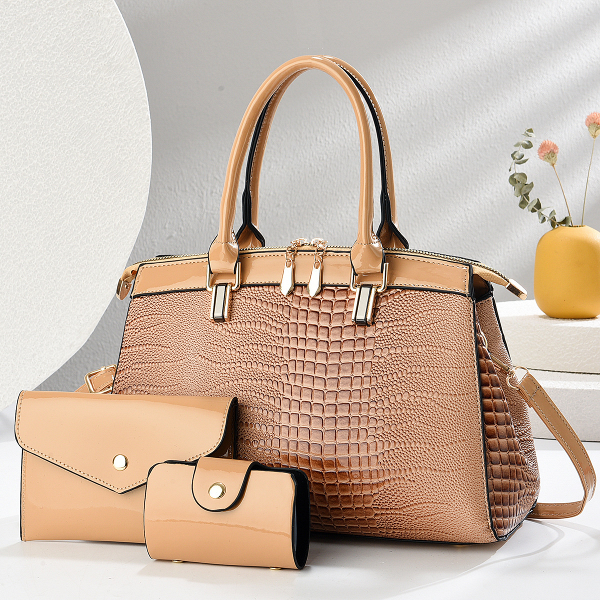 Bright leather handbag 2025, large-capacity women's new versatile zipper tote bun mother bag Specification drawing