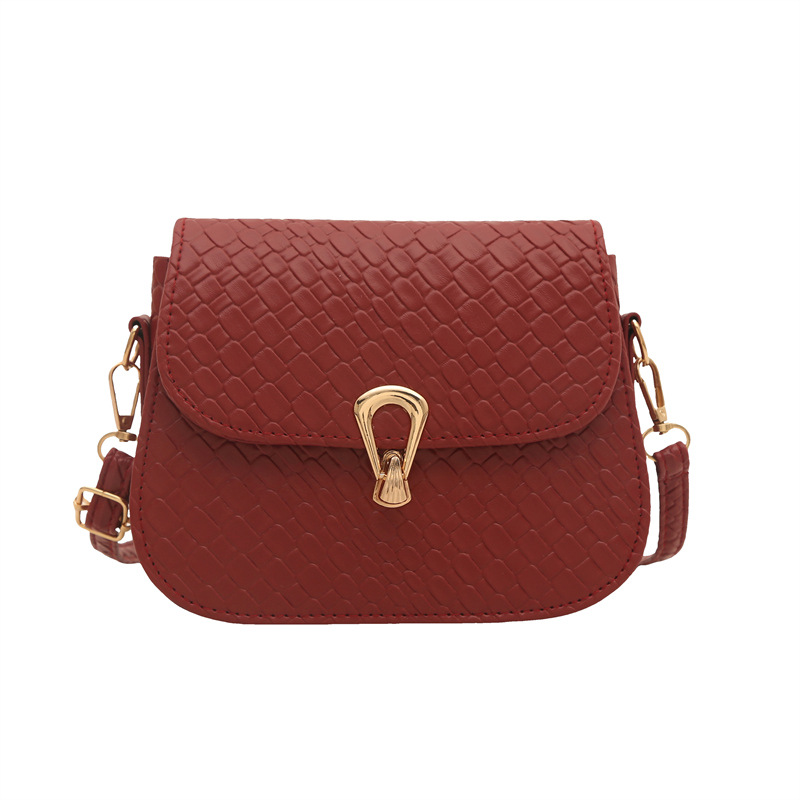 Stylish woven pattern women's bag 2025 Spring simple small square bag, solid color retro lock buckle single-shoulder crossbody bag Item Picture