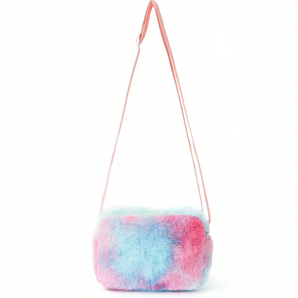 The girl's pink butterfly cartoon printed crossbody bag kawaii, a colorful plush picnic small square bag, is so fluffy details Picture