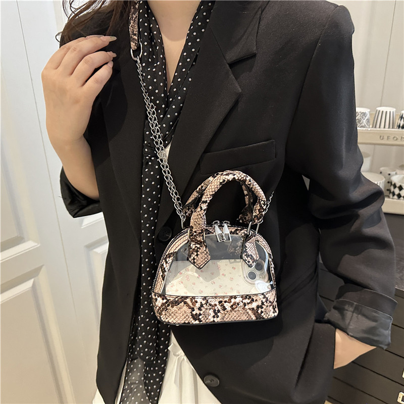 European and American snake pattern patchwork transparent shell bag 2025 new trend creative retro handbag chain women's bag details Picture