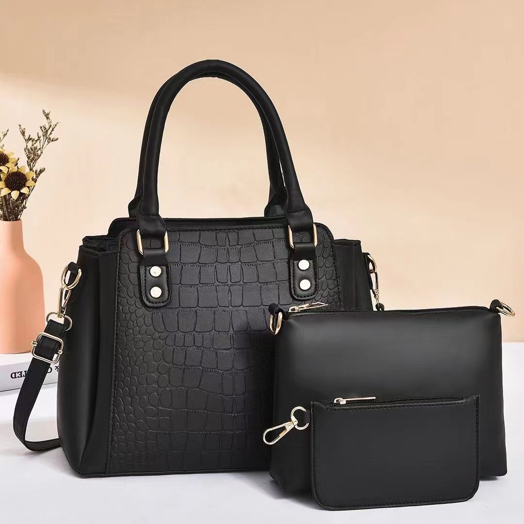 Cross-border mother and child bag 2024 New style women's bag Fashion three-piece set, foreign trade single-shoulder bag simple stone pattern handbag full figure
