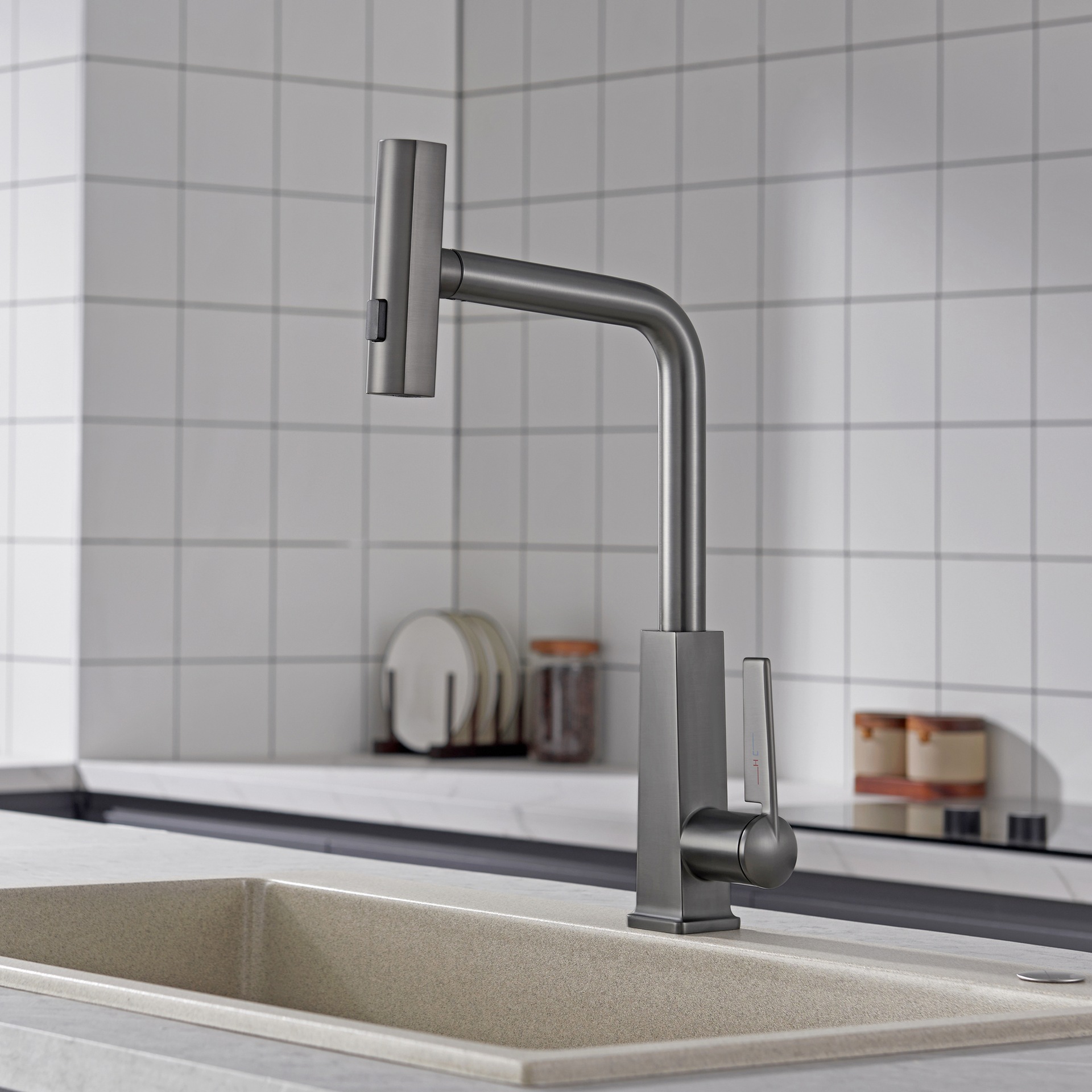 Gun ash under-sink, universal pull-out rain waterfall, cold and hot washbasin, household bathroom washbasin, faucet Specification drawing