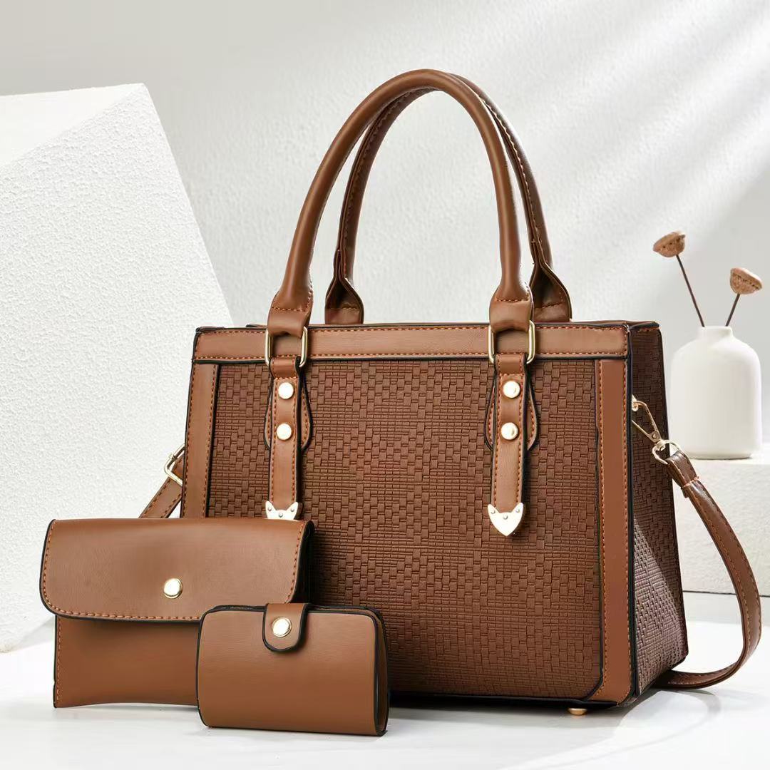 Taizhou PU leather three-piece women's bag 2025 new trendy bag, women's set bag, crossbody single-shoulder hand-carry mother and child bag Specification drawing