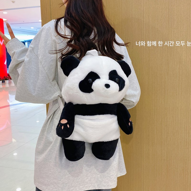 New cartoon panda backpack, fresh, sweet and cute plush toy bag, claw machine doll exchange, factory direct sales Application Scenario