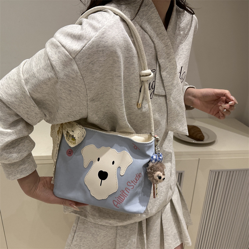 Cross-border Women's Bag 2025 New style: Trendy commuting, cute dog pattern design, single-shoulder crossbody bucket bag Specification drawing
