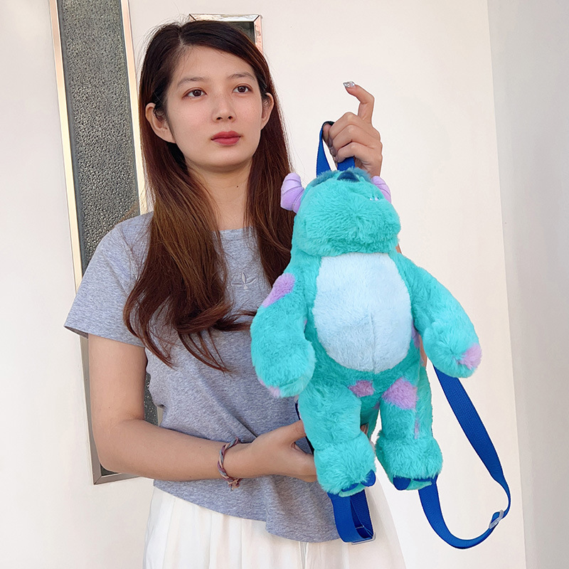 New cartoon cute blue-haired monster backpack 2024, personalized big doll plush bag, claw machine doll exchange Specification drawing