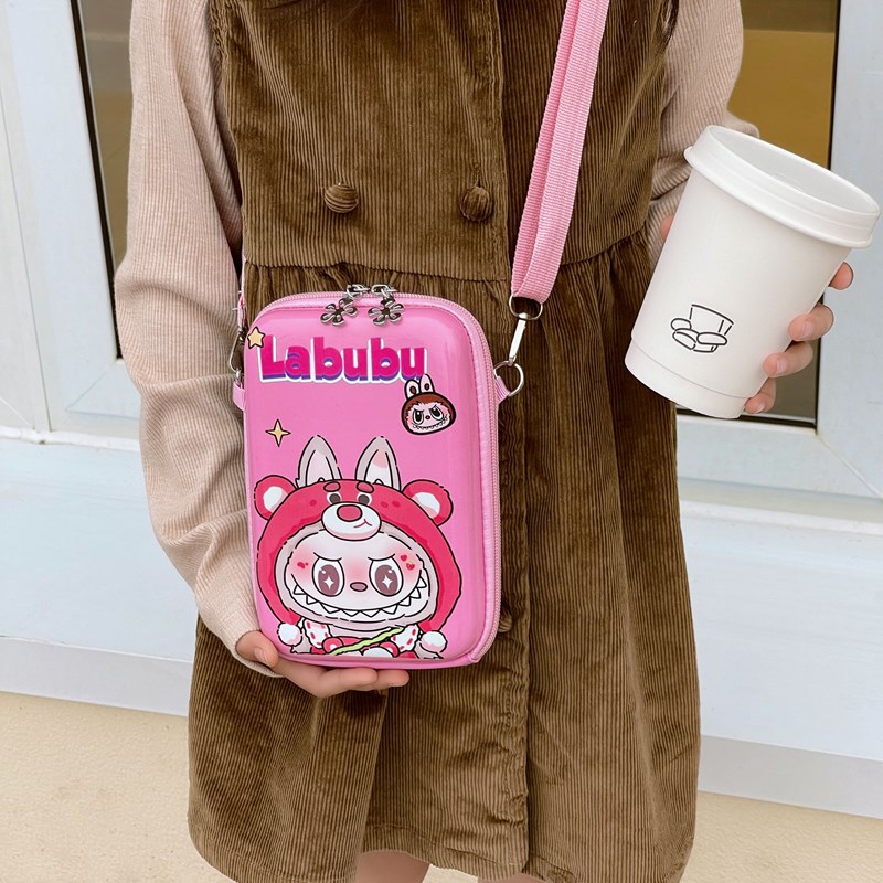Cute cartoon children's travel pocket money small bag, new girls' mobile phone bag, baby single-shoulder crossbody bag, trendy hard shell bag Specification drawing