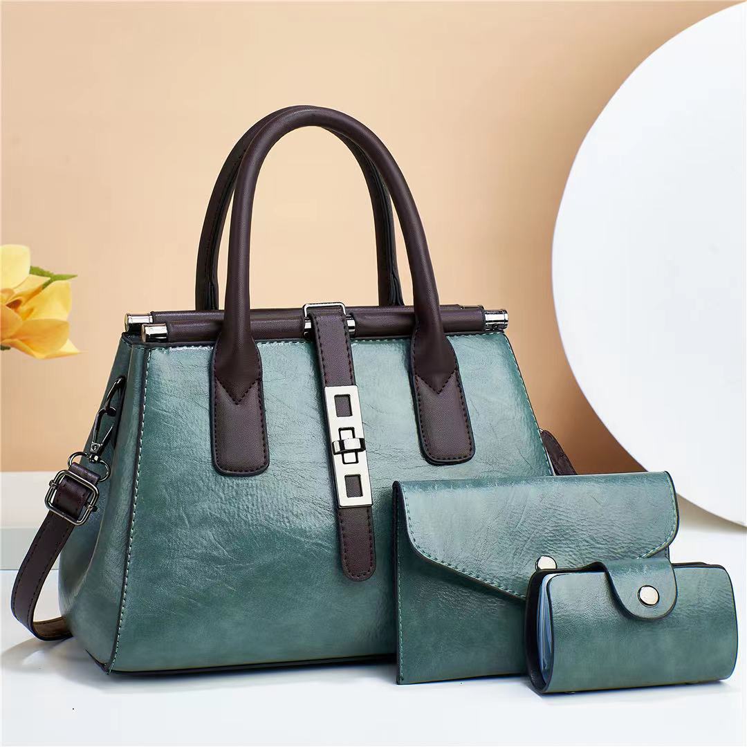 2023 New style of three-piece set women's bag for foreign trade, European and American fashion, large capacity, retro, single-shoulder, hand-held, crossbody bag, steamed bun mother bag Item Picture